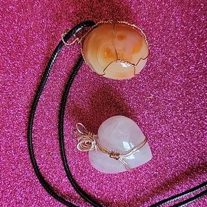 Carnelian Oval & Rose Quartz Heart Necklace charms set